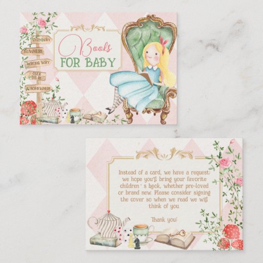 Alice Adventure in Woderland Baby shower Theeboeke Informatiekaartje (Voorkant / Achterkant)
