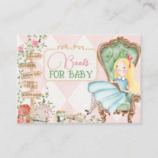 Alice Adventure in Woderland Baby shower Theeboeke Informatiekaartje (Voorkant)