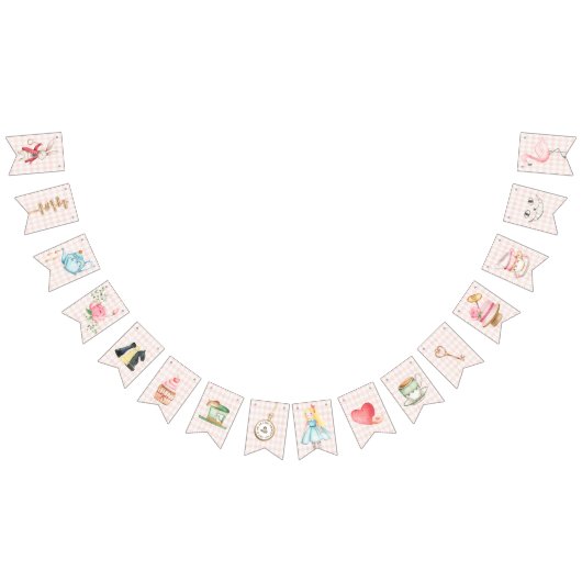 Alice Adventures in Woderland Verjaardags Tea Part Vlaggetjes (Alle)