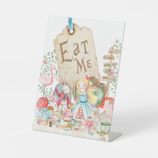 Alice Adventures in Woderland Verjaardagsthee Eet  Reclamebord Met Voetstuk (Voorkant)