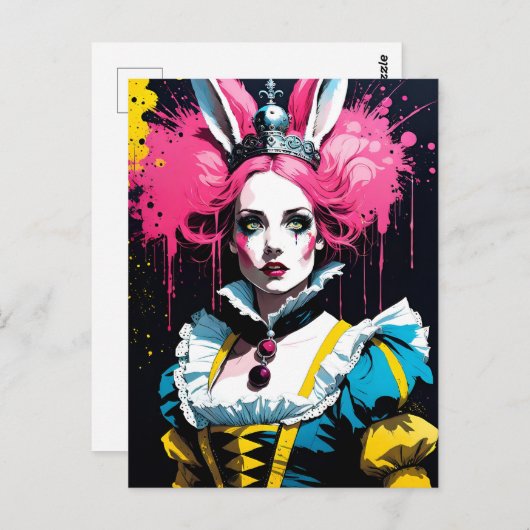 Alice als het konijn met roze haar briefkaart (Voorkant / Achterkant)