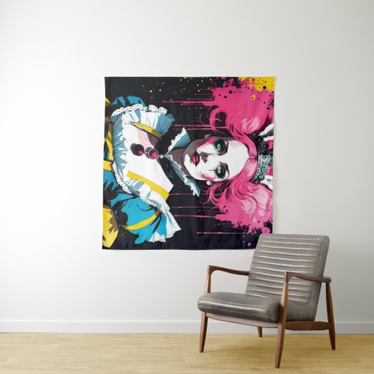 Alice als het konijn met roze haar wandkleed (In Situ (horizontaal))