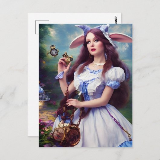 Alice als konijn Steampunk Briefkaart (Voorkant / Achterkant)