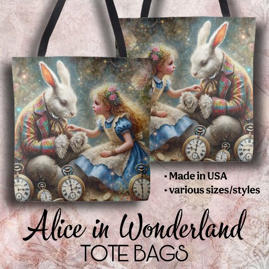 Alice and Rabbit Wonderland Fantasy Art Draagtas