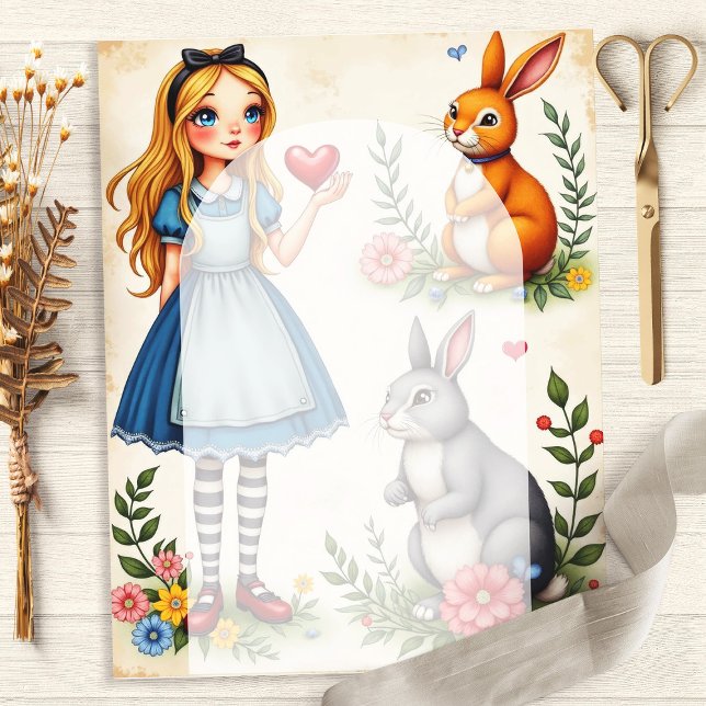 Alice and Rabbits Floral Hearts Scrapbook Paper (Creator heeft geüpload)