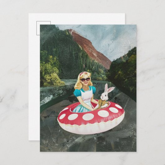 Alice and the White Rabbit retro collage art Briefkaart (Voorkant / Achterkant)