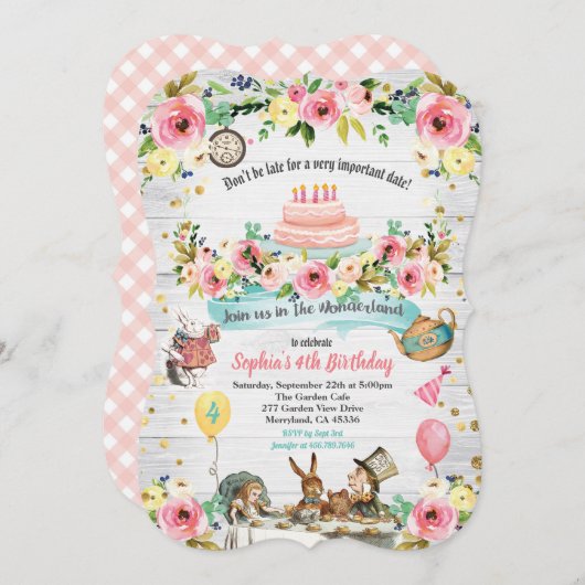 Alice au pays des merveilles invitation à l'annive (Devant / Derrière)