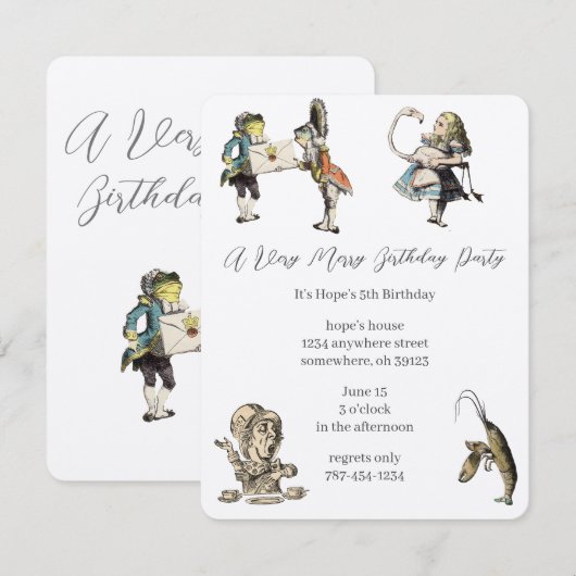 Alice Au Pays Des Merveilles Invitation Anniversai (Devant / Derrière)