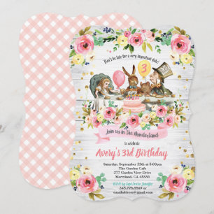 Alice au pays des merveilles invitation rose
