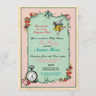 Alice au pays des merveilles Invitation rose Baby