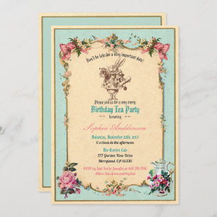 Alice au pays des merveilles Invitation turquoise