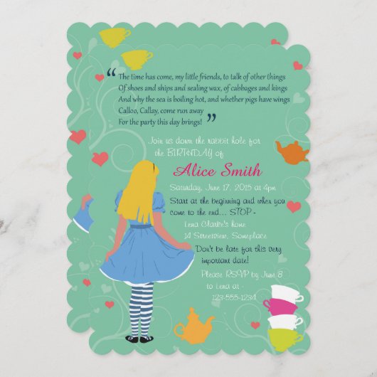 Alice au pays des merveilles invitations d'anniver (Devant / Derrière)