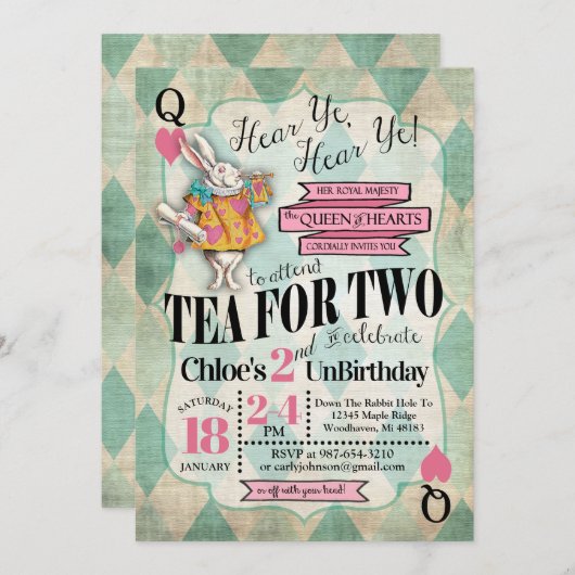 Alice au pays des merveilles Invitations d'anniver (Devant / Derrière)