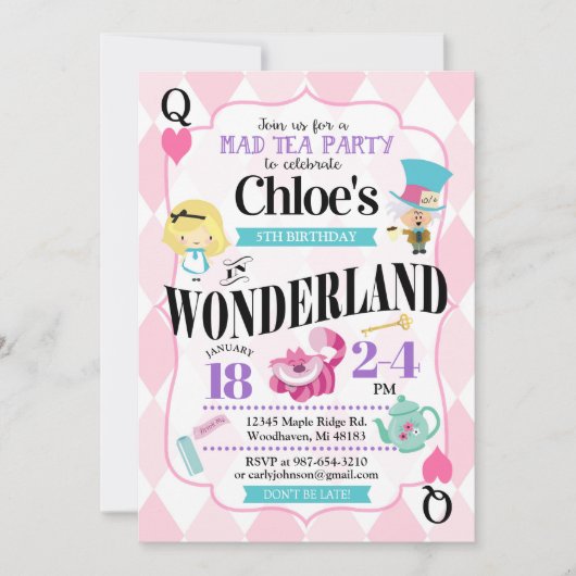 Alice au pays des merveilles Invitations d'anniver (Devant)