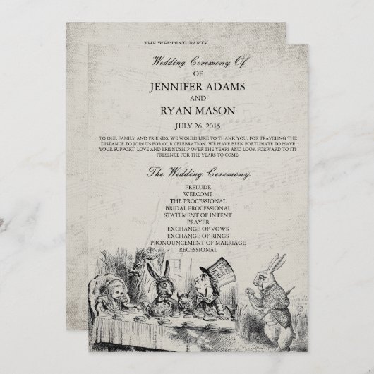 Alice au pays des merveilles Programme de mariage (Devant / Derrière)