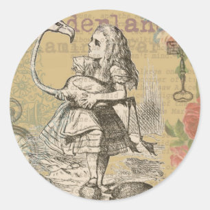 Alice Avonturen Wonderland Flamingo Klassieker Ronde Sticker