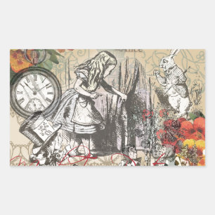 Alice Avonturen Wonderland Gordijn Klassieke Kunst Rechthoekige Sticker