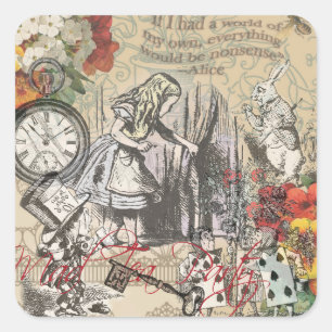 Alice Avonturen Wonderland Gordijn Klassieke Kunst Vierkante Sticker