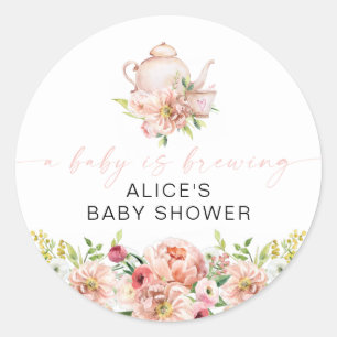 ALICE Blush Bloemige Baby Borrel Thee Verjaardag G Ronde Sticker