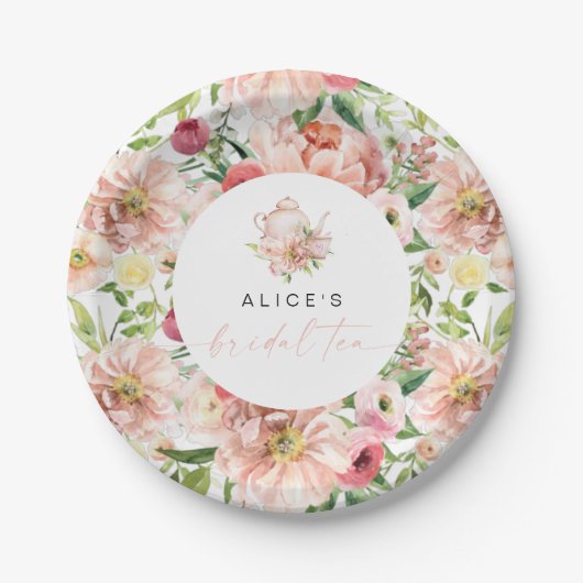 ALICE Blush Bloemrijke Bruidsuitnodiging Theeparti Papieren Bordje (Voorkant)