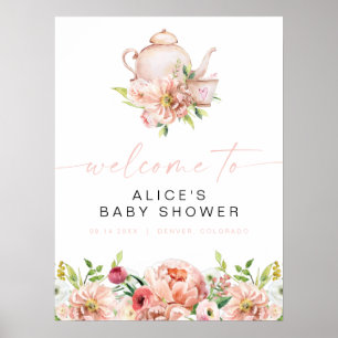 ALICE Blush Floral Baby Tea Shower Party Welkom Poster