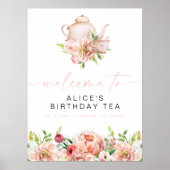 ALICE Blush Floral Birthday Tea Brunch Welkom Poster (Voorkant)