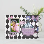 Alice Bow Wonderland Anniversaire Photo Invitation (Debout devant)