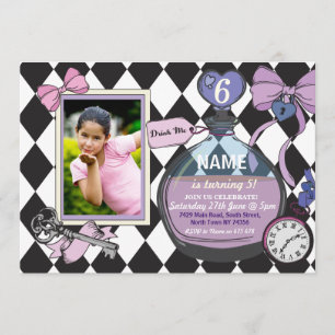 Alice Bow Wonderland Anniversaire Photo Invitation