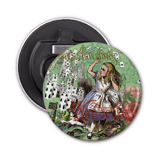 alice cards wonderland hatter konijn button flesopener (Voorkant)