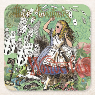 alice cards wonderland hatter konijn vierkante kartonnen onderzetter
