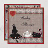 Alice & Cheshire Cat Baby shower Invitations de Te (Devant / Derrière)