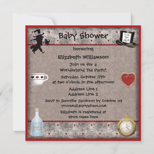 Alice & Cheshire Cat Baby shower Invitations de Te (Dos)
