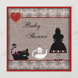 Alice & Cheshire Cat Baby shower Tea Party nodigt  Kaart