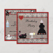 Alice & Cheshire Cat Birthday Party Invites Kaart (Voorkant / Achterkant)