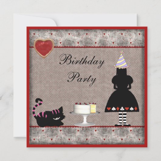 Alice & Cheshire Cat Birthday Party Invites Kaart (Voorkant)
