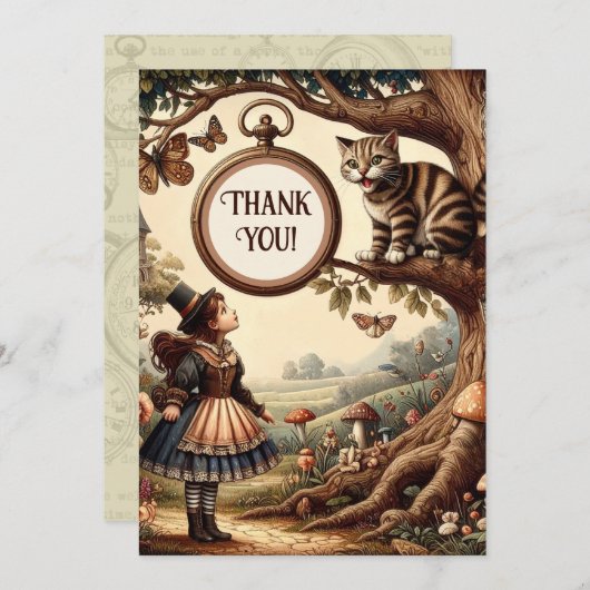 Alice & Cheshire Cat: Fantasievolle Wonderland Fan Bedankkaart (Voorkant / Achterkant)