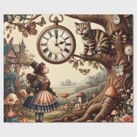 Alice & Cheshire Cat: Whimsical Wonderland Fantasy Cadeaupapier (Vlak)