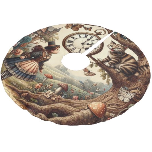 Alice & Cheshire Cat: Whimsical Wonderland Fantasy Kerstboom Rok (Gekanteld)
