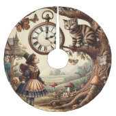 Alice & Cheshire Cat: Whimsical Wonderland Fantasy Kerstboom Rok (Voorkant)