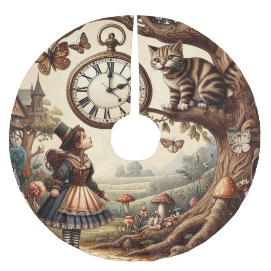 Alice & Cheshire Cat: Whimsical Wonderland Fantasy Kerstboom Rok (Voorkant)