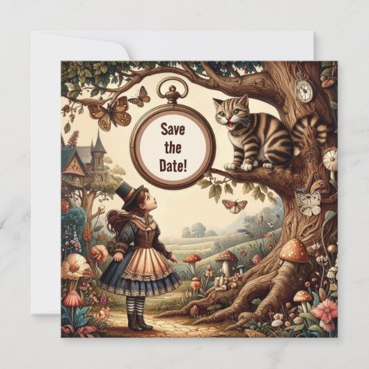 Alice & Cheshire Cat: Whimsical Wonderland Fantasy Save The Date (Voorkant)