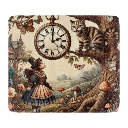 Alice & Cheshire Cat: Whimsical Wonderland Fantasy Snijplank (Voorkant)
