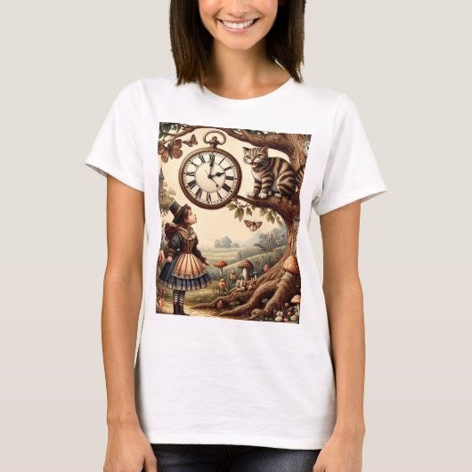 Alice & Cheshire Cat: Whimsical Wonderland Fantasy T-shirt (Voorkant)