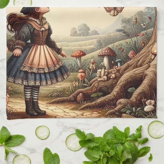 Alice & Cheshire Cat: Whimsical Wonderland Fantasy Theedoek (Gevouwen)