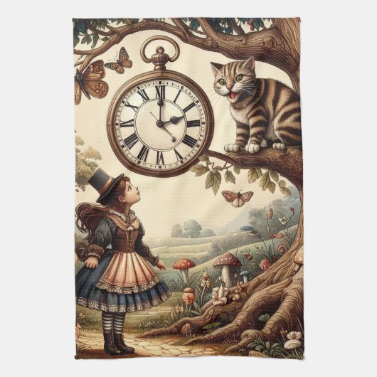 Alice & Cheshire Cat: Whimsical Wonderland Fantasy Theedoek (Verticaal)