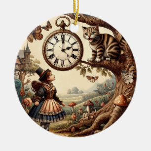 Alice & Cheshire Cat: Whimsische Fantasie Wereld Keramisch Ornament