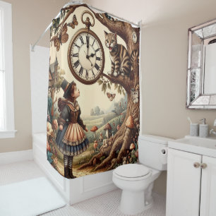 Alice & Cheshire Cat: Whimsische Wonderland Fantas Douchegordijn