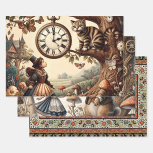 Alice & Cheshire Cat: Whimsische Wonderland Fantas Inpakpapier Vel