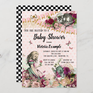 Alice dans des invitations de baby shower du pays