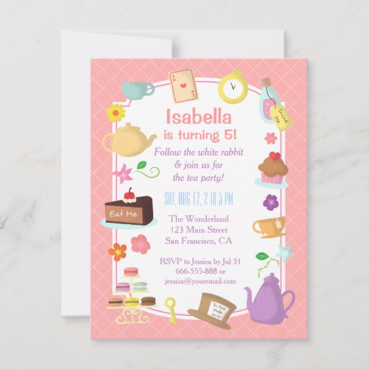 Alice dans des invitations de thé d'anniversaire (Devant)